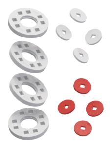 Wheels – 4 White wheels with 4 white and 4 red hubs
