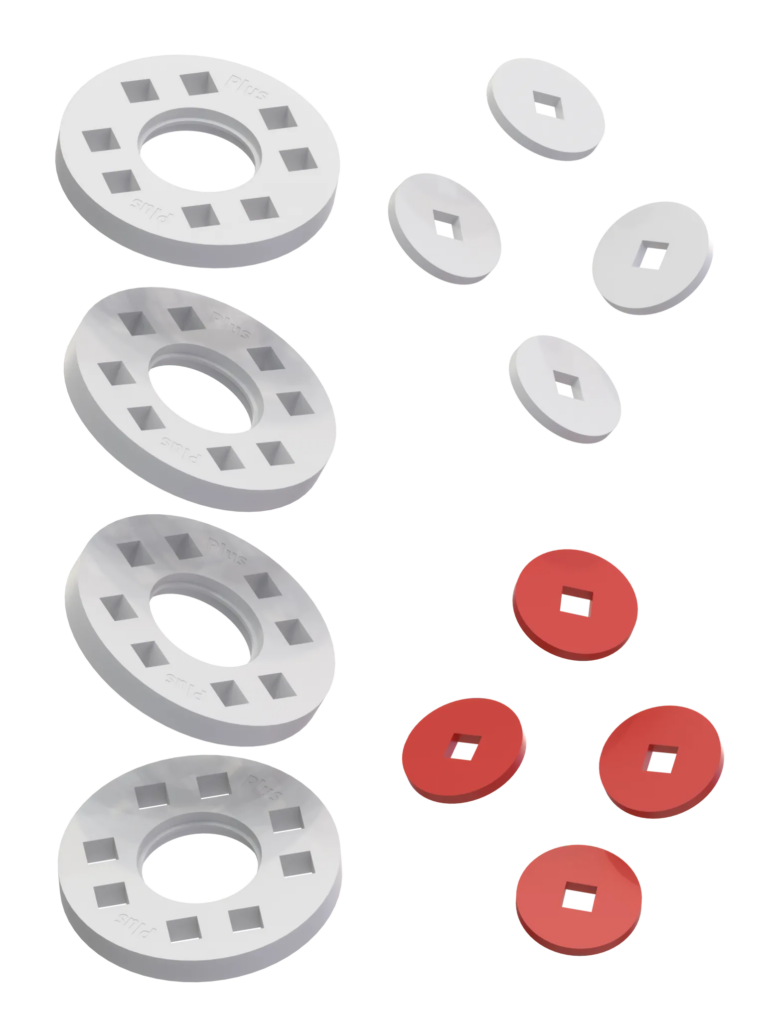 Wheels – 4 White wheels with 4 white and 4 red hubs