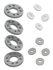 Wheels – 4 Grey wheels with 4 white and 4 grey hubs