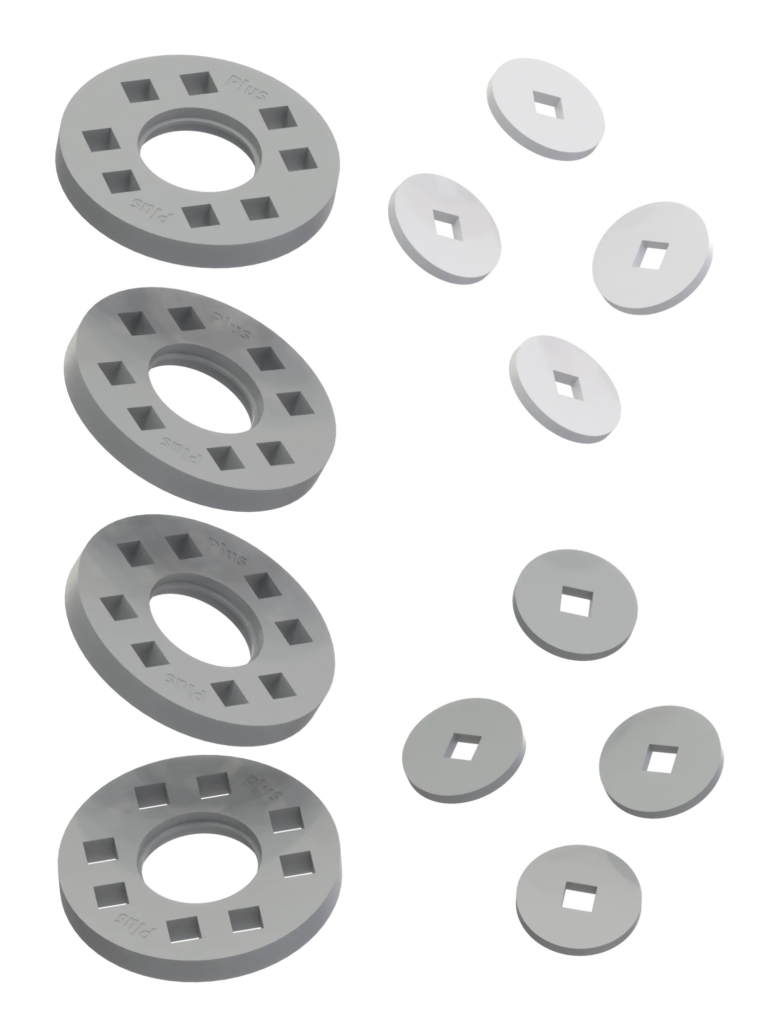 Wheels – 4 Grey wheels with 4 white and 4 grey hubs