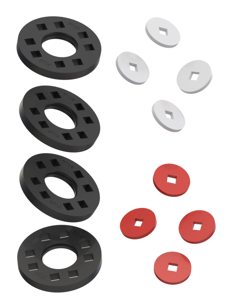 Wheels – 4 Black wheels with 4 white and 4 red hubs