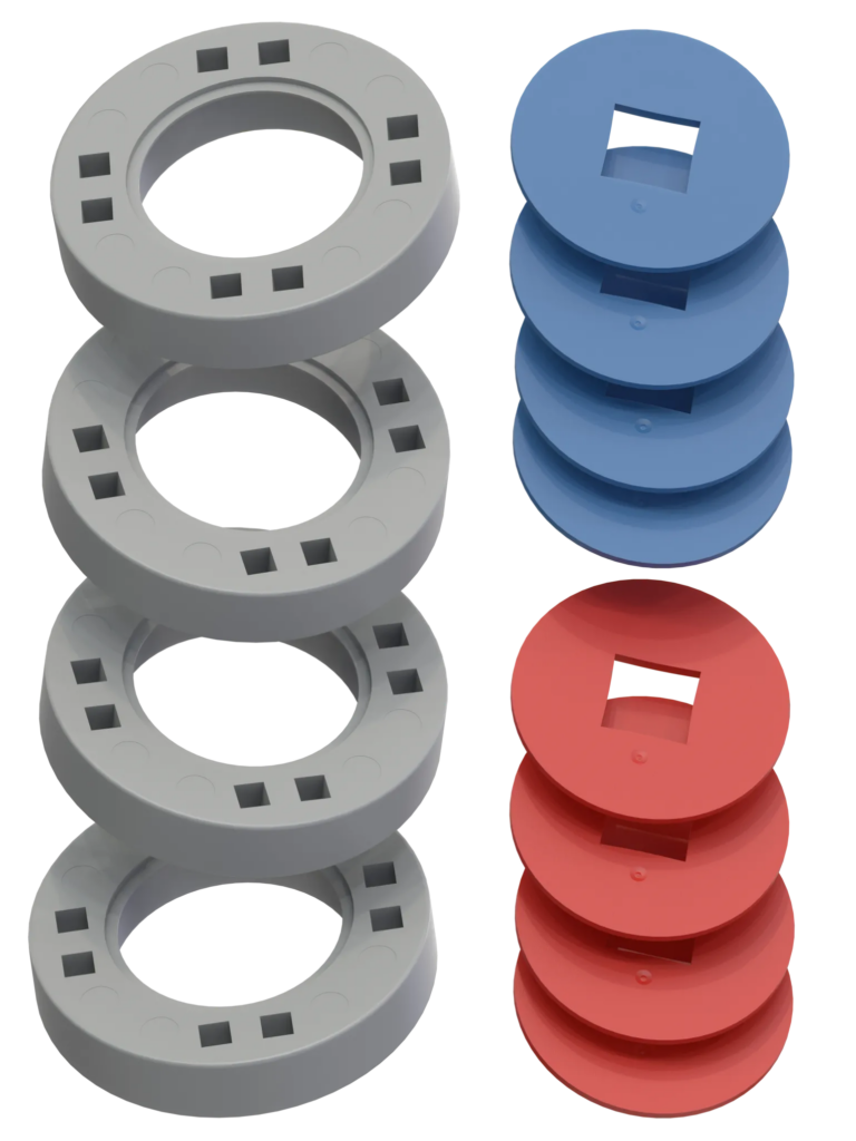 BIG Wheels – 4 Grey wheels with 4 blue and 4 red hubs